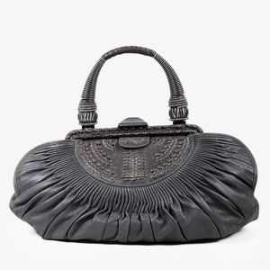 Dior Grey Pleated Leather Plisse Frame Bag